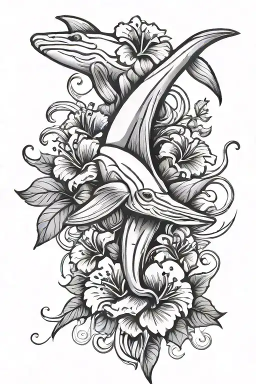 Hammerhead Shark Hibiscus Flower Surrounded