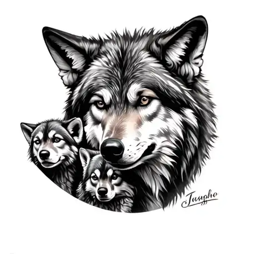 Wolf And 2 Cubs