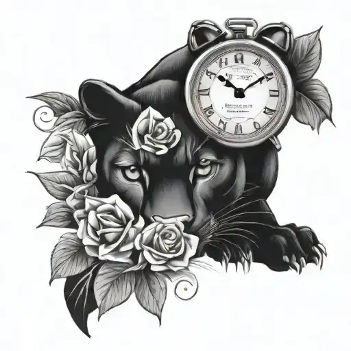 Black Panther With 2 Clocks And Flowers