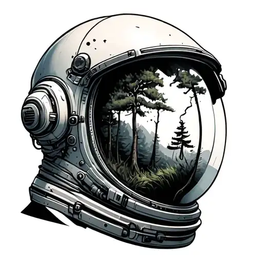 Broken Astronaut Helmet With Trees Growing