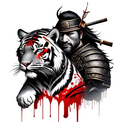 Samurai And Tiger With Blood
