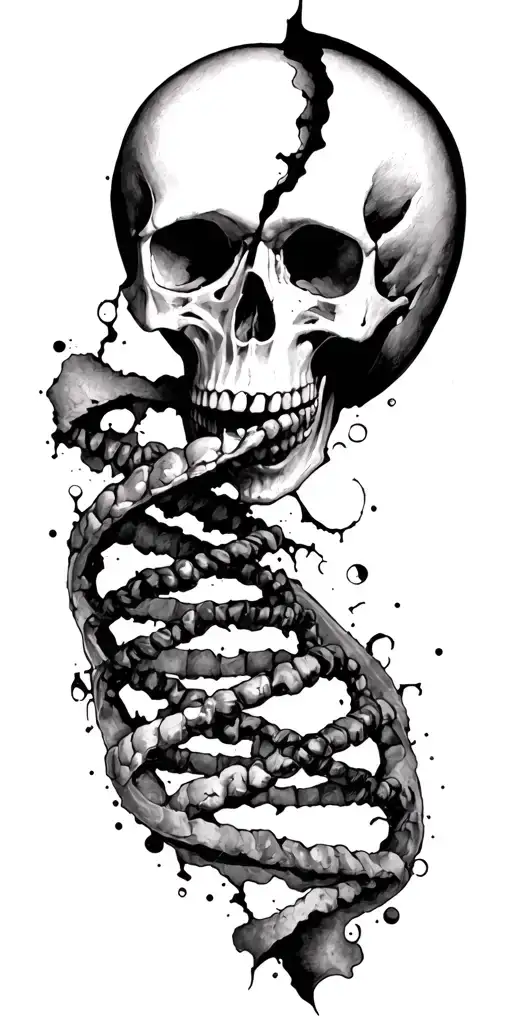 Skull Face Cut In Half With Dna Double Helix