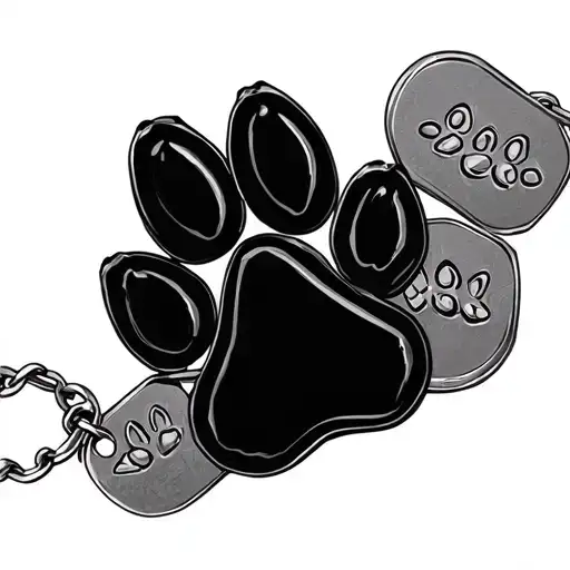 Dog Paw Print Holding Dog Tags