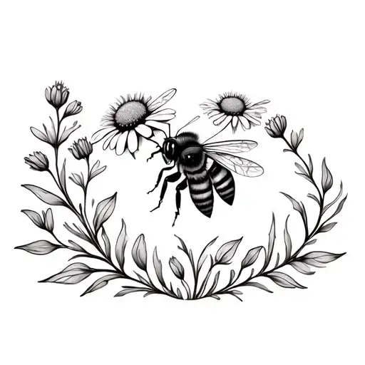 Wildflower And Bee Collecting Nectar