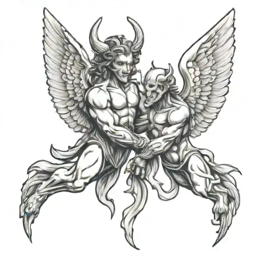 Angel And Demon Shaking Hands