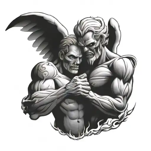 Angel And Demon Shaking Hands