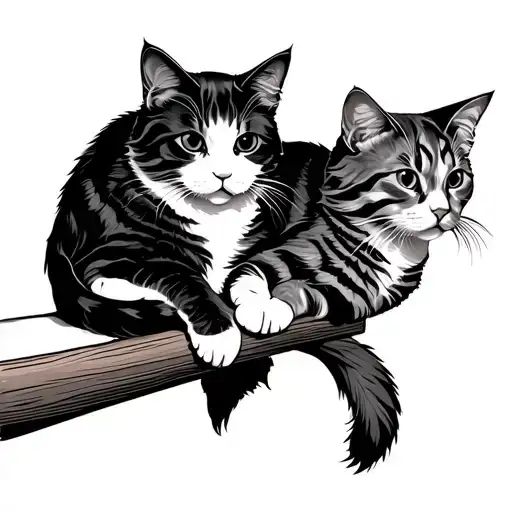 2 Cats Laying On Top Of A Perch