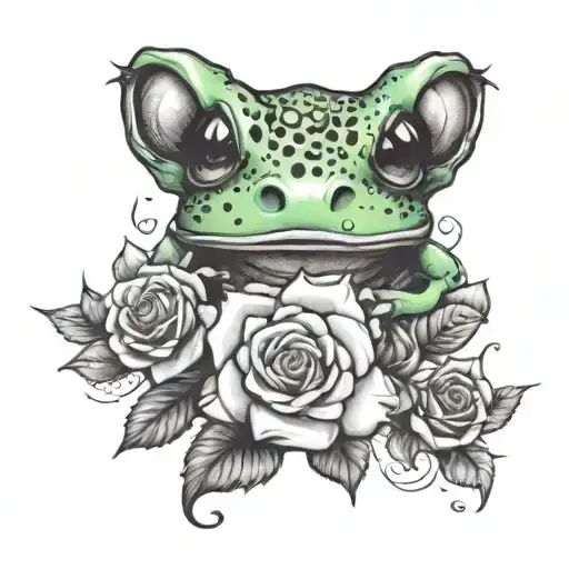 Paw Print With Roses And Green Frog
