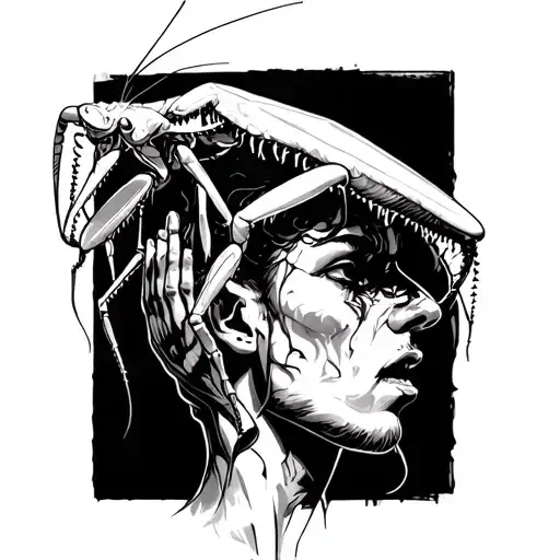 Lady Praying Mantis Chomping On A Man's Head