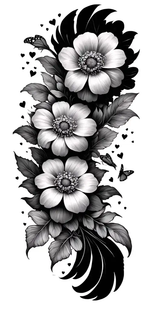 Flower Hearts And Butterflies