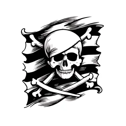 Calabera With Two Parallel Lines On A Pirate Flag