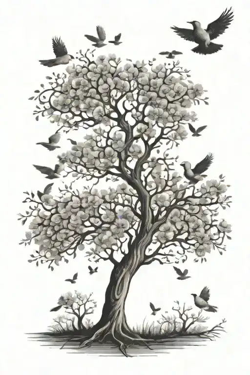 Tree Of Life Have Dead With Doves Flying Away
