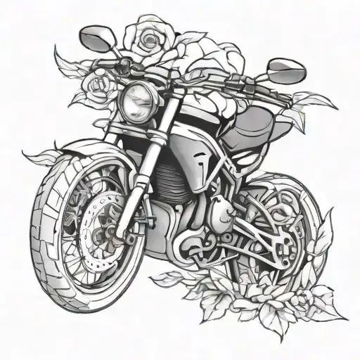 Sports Bike And Rose Tattoo Design