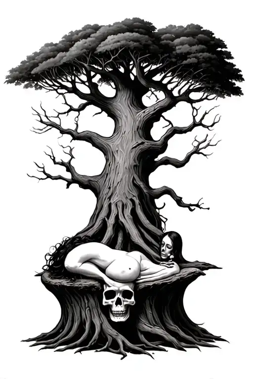 Ahuahuete Tree In His Trunk The Sleeping Woman And The Poop In Skulls