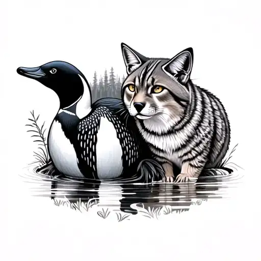 Loon And A Bobcat In The Wilderness