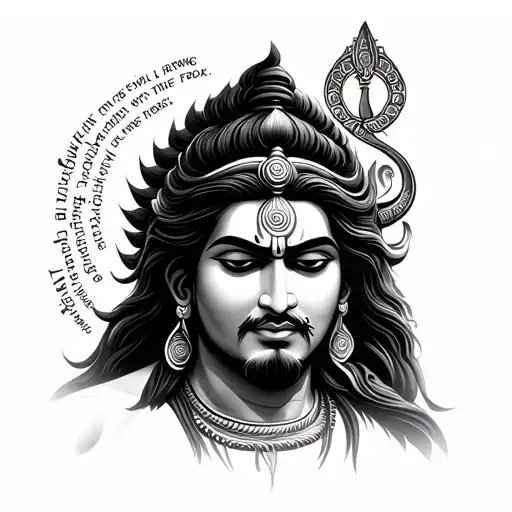 Lord Shiva Face Looking Left Side Down At Trishul Symbol With A Quote