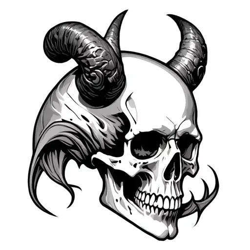 Human Skull With Demonic Horns