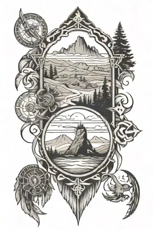 Sioux Landscape Tattoo Featuring Iconic Symbols
