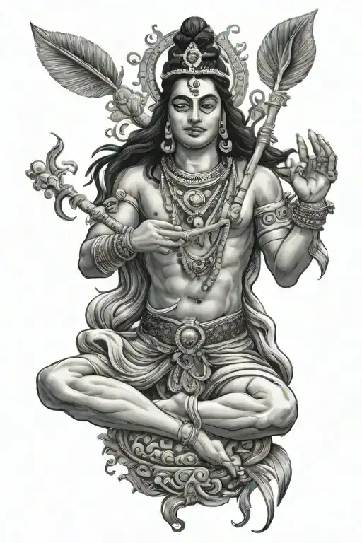 Lord Shiva In Meditation And Lord Krishna Playing Flute