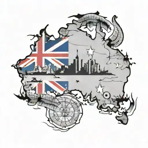 Australia Flag Aeroplane Circling A Map