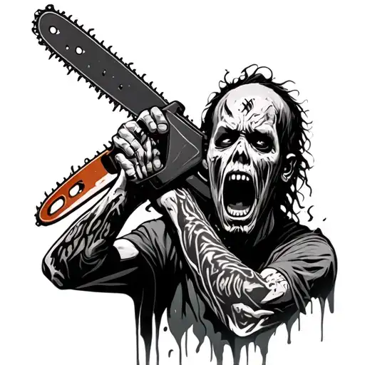 Man Killing Zombie With Chainsaw