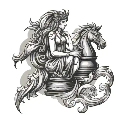 Mountain Ocean Libra Zodiac Sign Chess Queen Chess Piece
