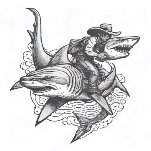 Cowboy Riding A Shark
