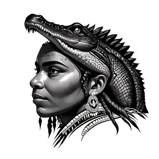 Indigenous Woman With Crocodile