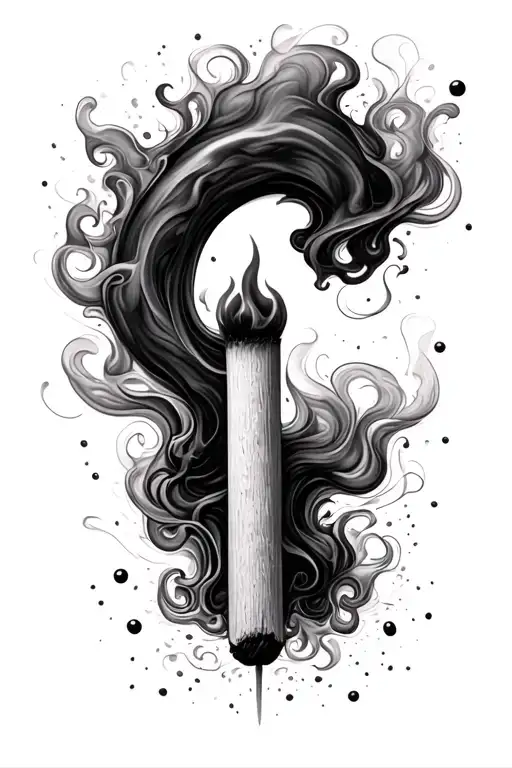 A Burnt Matchstick With A Tiny Flame Still Burning With Wisps Of Smoke Forming A Hidden Semicolon
