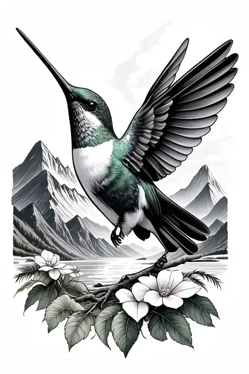 Hummingbird Surrounded By Mountain Landscape