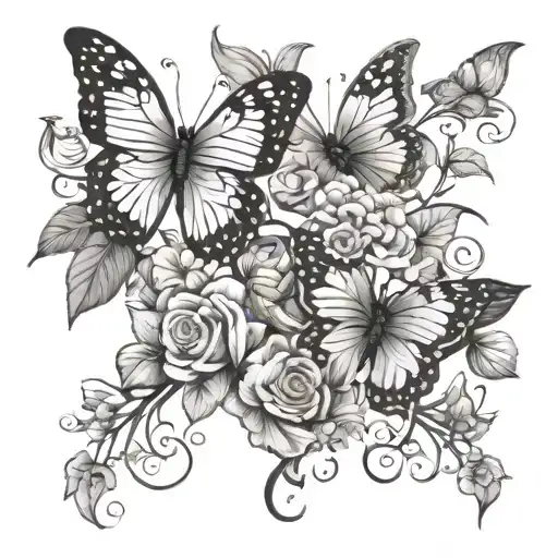 Butterflies And Flowers And Vines