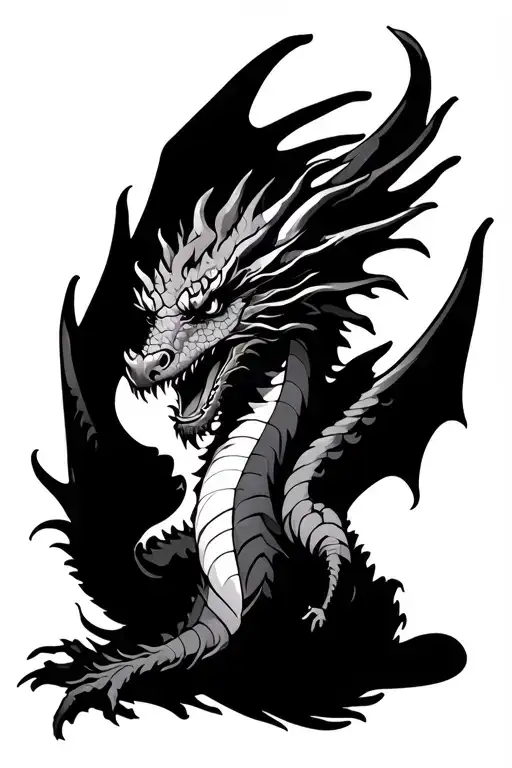 Dragon Tattoo On The Neck Covering Another Of Some Wings