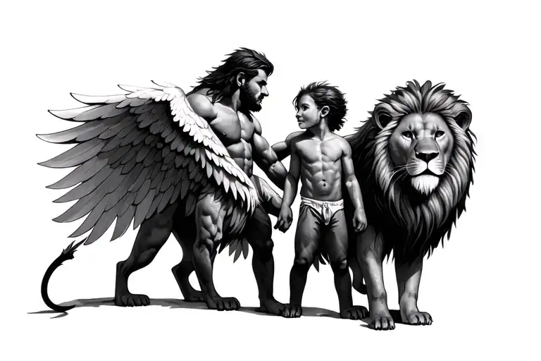 Father With Daughter And Son Wings Lion