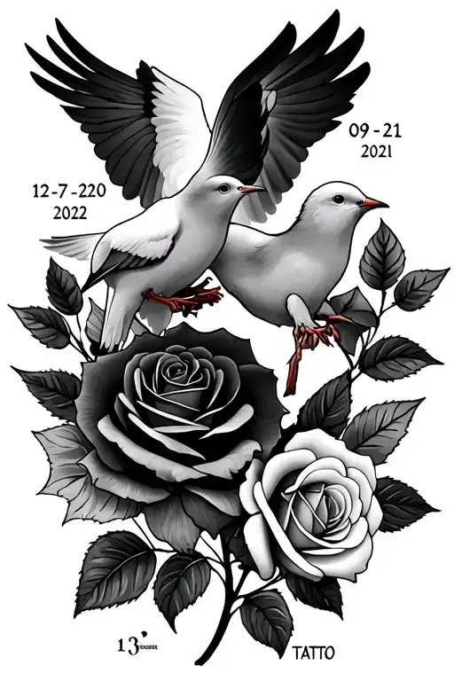Roses And Doves With Dates 12-27-2020 And 09-12-21