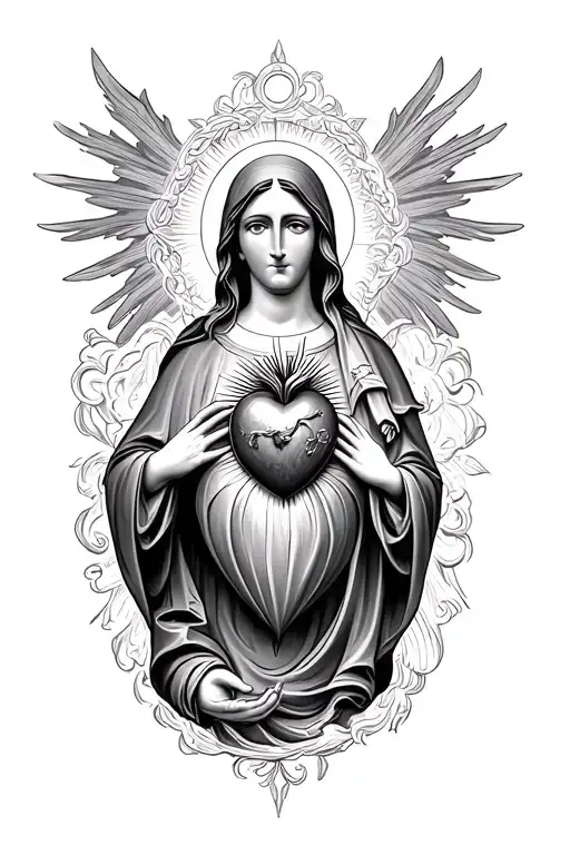Sacred Heart And Virgin Mary Surrounded