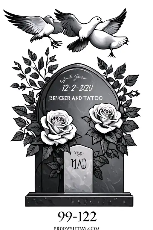 Roses And Doves With Dates 12-27-2020 And 09-12-21 With Headstones