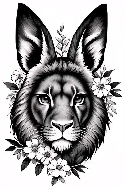 Lion Head Bunny Face With Flowers