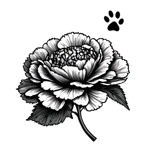 Carnation With A Little Paw Print Walking Across Like