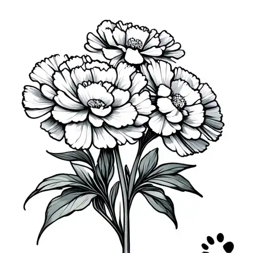Carnation Flower Bunch With A Little Paw Print