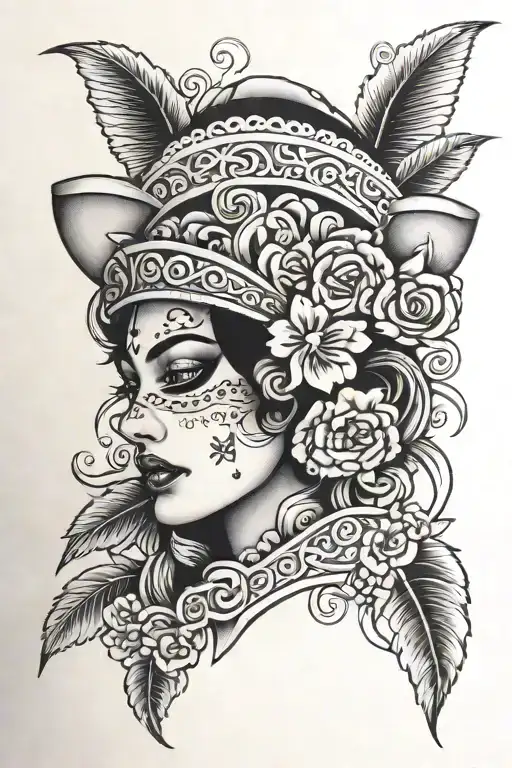 Heart Under The Face Of A Mexican Katrina