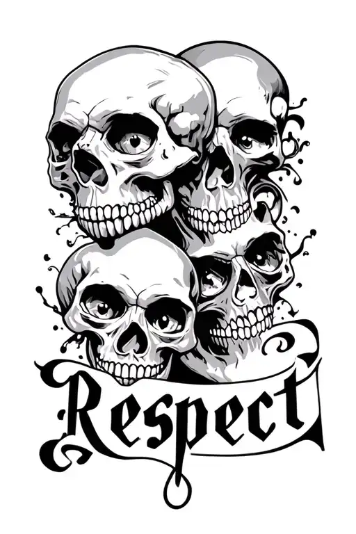 Skulls And Eyes With Respect Written In Old English