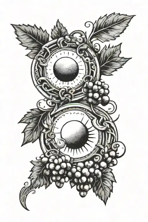 Simple Sun And Moon Design With Berries And Grapes