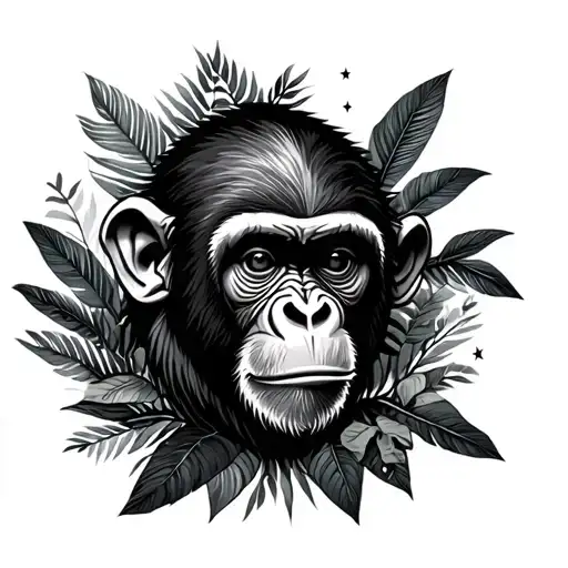 Jungle Scene Featuring Monkey And Constellation