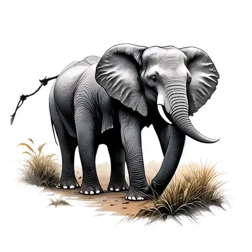 Three Elephants With A Savana Landscape