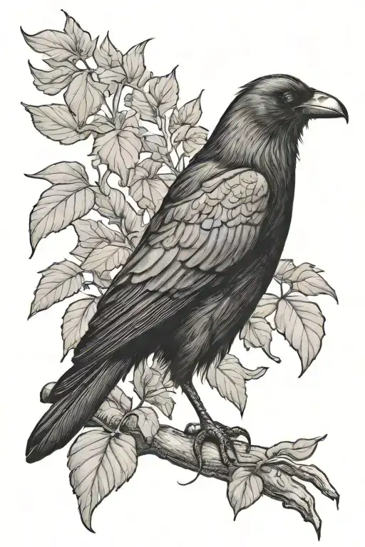 Crow Standing Proudly Leaves