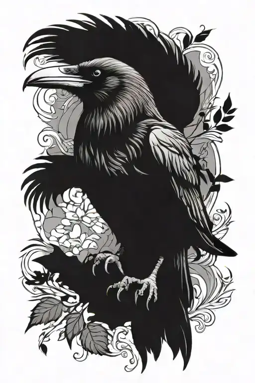 Crow Standing Proudly Leaves