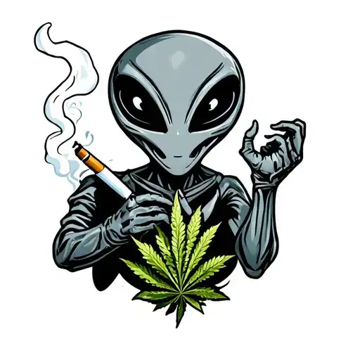 Cartoon Style Alien Smoking A Marijuana Joint