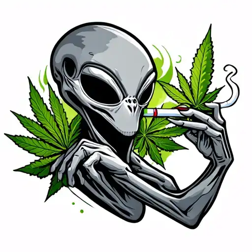 Cartoon Style Alien Smoking A Marijuana Joint