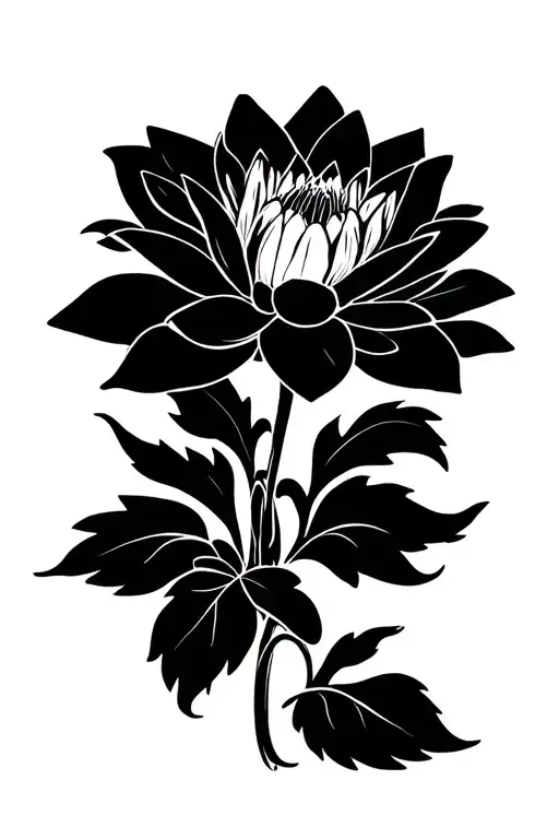 Water Lilly Flower With Vines Wrapped Thin Line Art