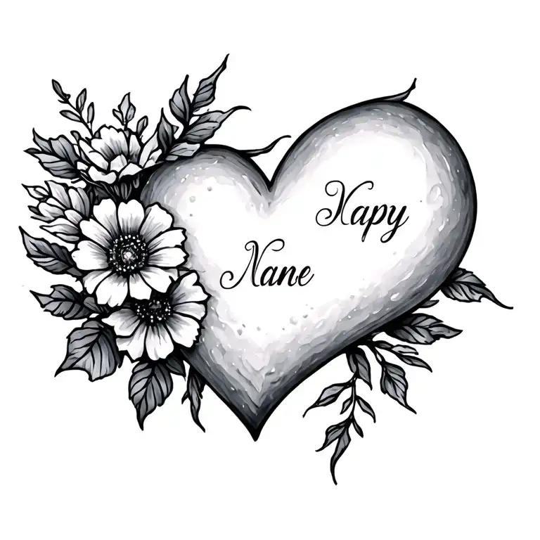 Heart And A Little Bit Of Flower With Name